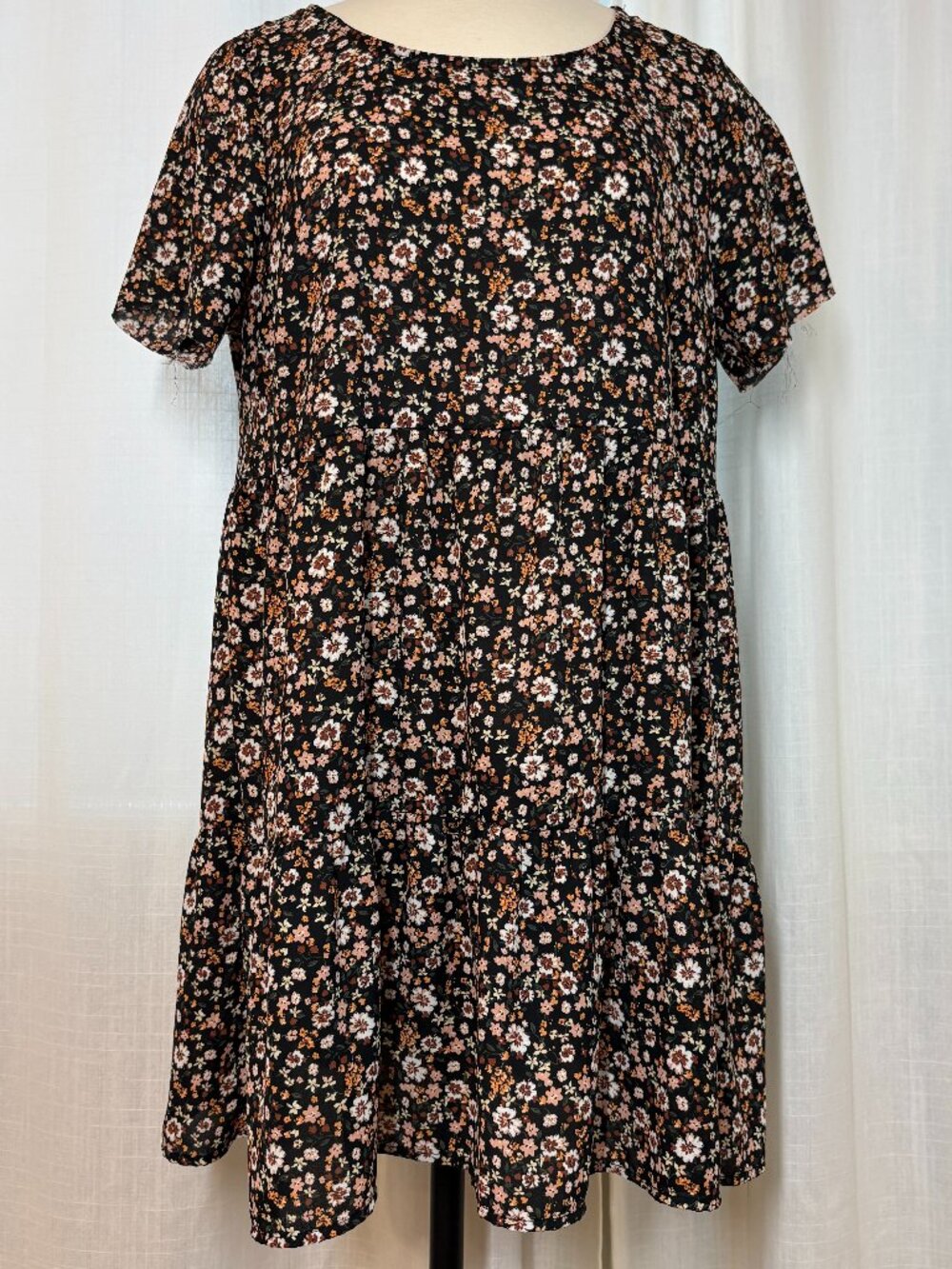 Cut Sleeve - Floral Tiered Swing Dress